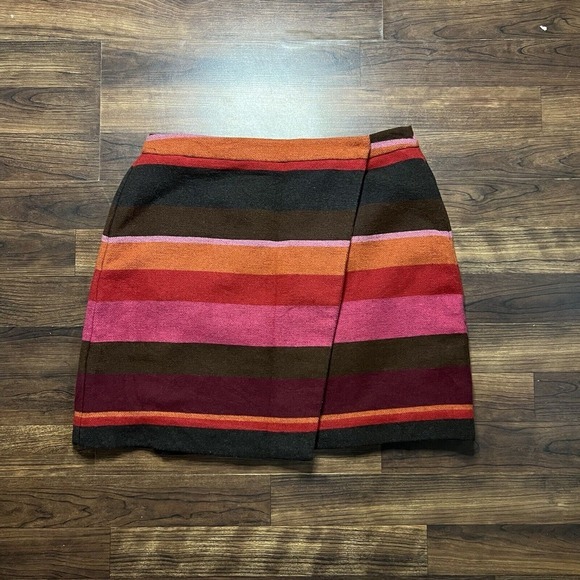 Ann Taylor‎ LOFT Pink Red Orange Striped Faux Wrap Wool Blend Skirt size 8P - Picture 1 of 6